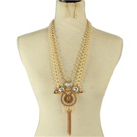 Pearl Long Drop Necklace Set