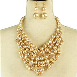 Pearls Stones Bid Necklace Set