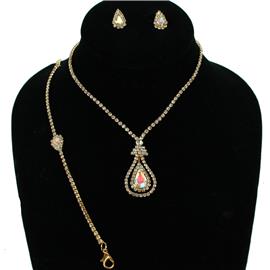 JR Rhinestones Tear 3 Pcs Necklace Set