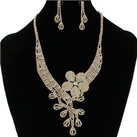 Rhinestones Flower Necklace Set