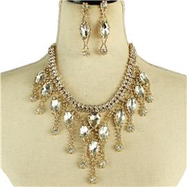 Rhinestones Fringeds Leaves Necklace Set