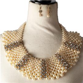 Pearl Crystal Chunky  Necklace Set
