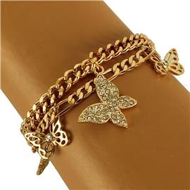 Metal Double Chain Butterfly Bracelet