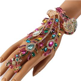 Fashion Peacock Crystal Bracelet With Ring / Hand Chain