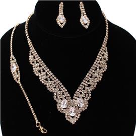 Rhinestones Tear 3 Pcs Necklace Set