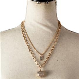 Multichain Pendant Heart Necklace Set