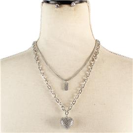 Multichain Pendant Heart Necklace Set