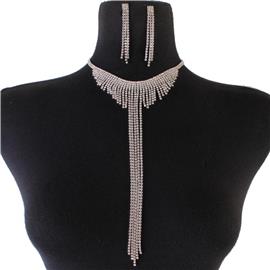 Rhinestones Drop Choker Necklace Set