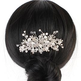 Pearl-Crystal Wired Flower Hair-Comb