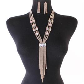 Rhinestones Long Necklace Set