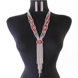 Rhinestones Long Necklace Set