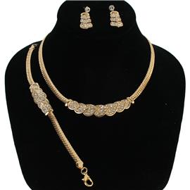 Metal Rhinestones Leaves 3 Pcs Necklace Set