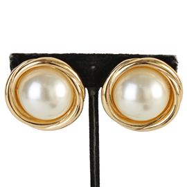 Metal Pearl Round Clip-On Earring