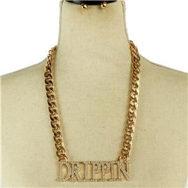 Metal Link Chain Drippin Necklace Set