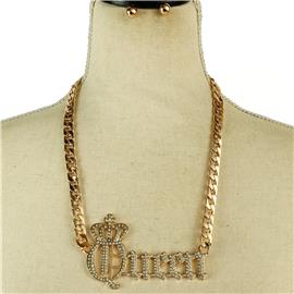 Metal Link Chain Queen Necklace Set