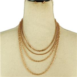 Metal Five Layereds Link Chain Necklace Set