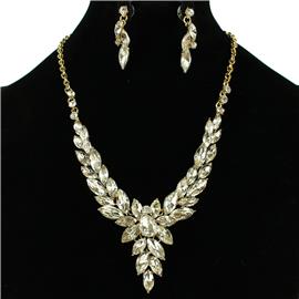 Crystal Drop Leaves Necklace Set