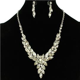 Crystal Drop Leaves Necklace Set