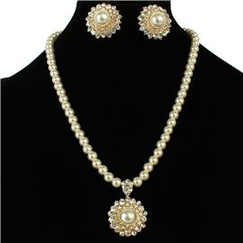 Pearl Drop Flower Necklace Set