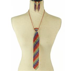 Multi Color Rhinestones Tie Necklace Set