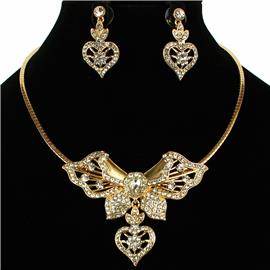 Metal Stones Drop Heart Necklace Ser