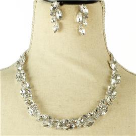 Crystal Swirl Leaves Necklace Set