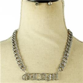 Chain Stone Glam Necklace Set