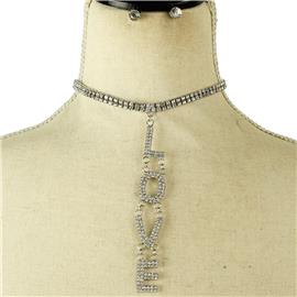 Rhinestones Drop Love Choker Necklace Set