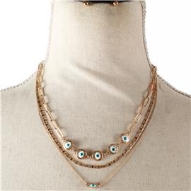 Three Layereds Chain Evil Eye  Necklace Set