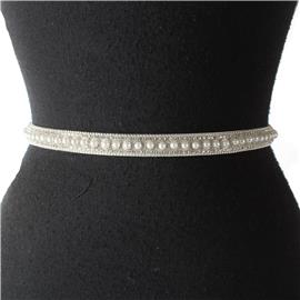 Rhinestones Pearls Ribbon Belt