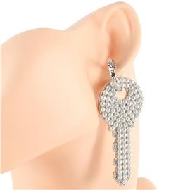 Rhinestone Metal Key Dangle Earring