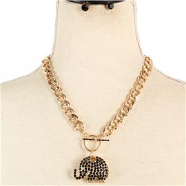 Metal Link Elephant Necklace Set