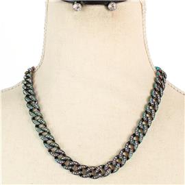 Metal Rhinestone Link Chain Necklace Set