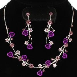 Rhinestone Flower Necklace Set