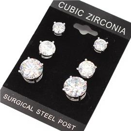 "" .70" CZ 3 Pairs Earring "