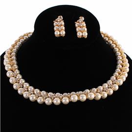 Pearl Stones Choker Necklace Set