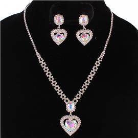 Rhinestones Heart Necklace Set