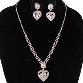 Rhinestones Heart Necklace Set