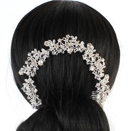 Metal Crystal Semi-Round Flower Hair-Comb