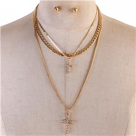 Link Chains Pendant Cross Necklace Set
