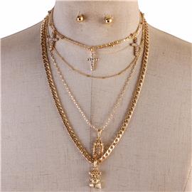 5 Multi-Chain Cross Necklace Set