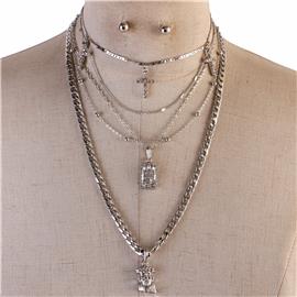 5 Multi-Chain Cross Necklace Set
