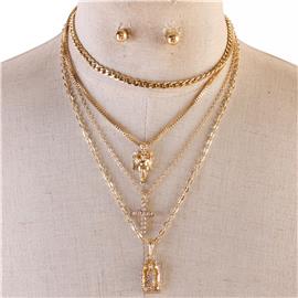 Chain Charm Multilayereds Cross Necklace Set