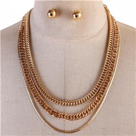 Three Layereds Link Chain Necklace Set