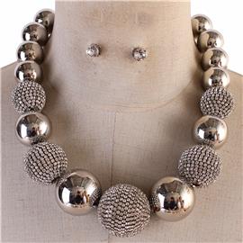 Rhinestones Metal Balls Necklace Set