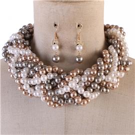 Pearl Braid Choker Necklace Set
