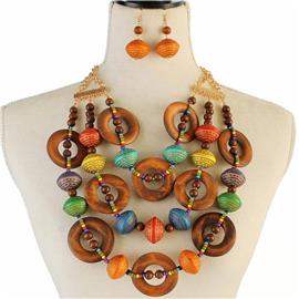 Fashion Round Wooden Necklace Set