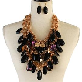 Fashion Semi Stones Drop Necklace Set