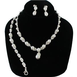 Rhinestones With Pearl 3 Pcs Necklace Set