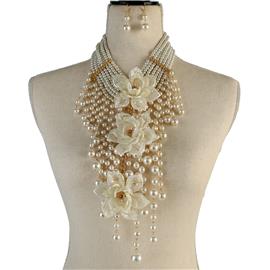 Pearl Fringed Flower Necklace Set